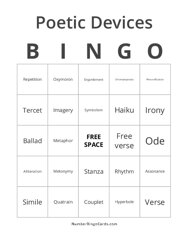 Poetic Devices Bingo