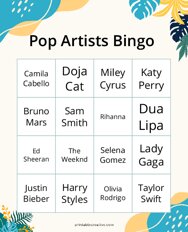 Pop Artists Bingo