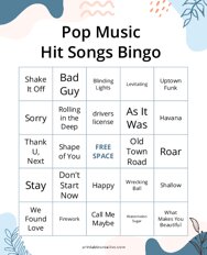 Pop Music: Hit Songs Bingo