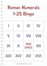Roman Numerals| 1-25 Bingo