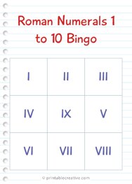 Roman Numerals 1 to 10 Bingo