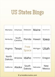 US States Bingo