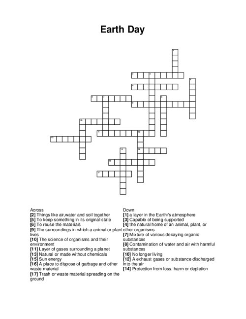 Earth Day Crossword Puzzle