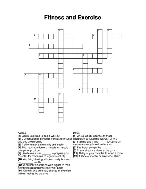 Fitness and Exercise Crossword Puzzle