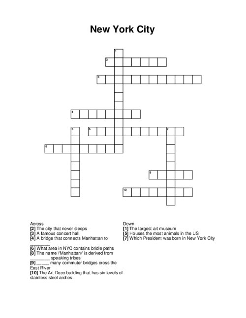 New York City Crossword New York City Crossword