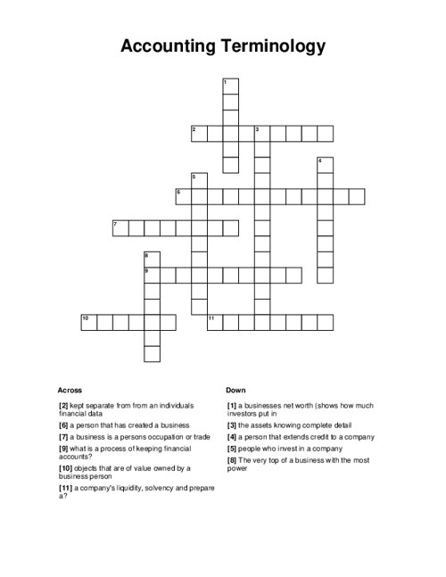 Accounting Terminology Crossword Puzzle