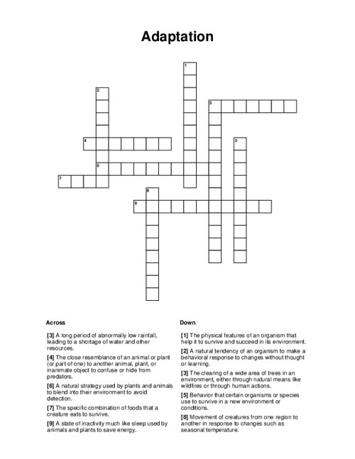 Adaptation Crossword Puzzle