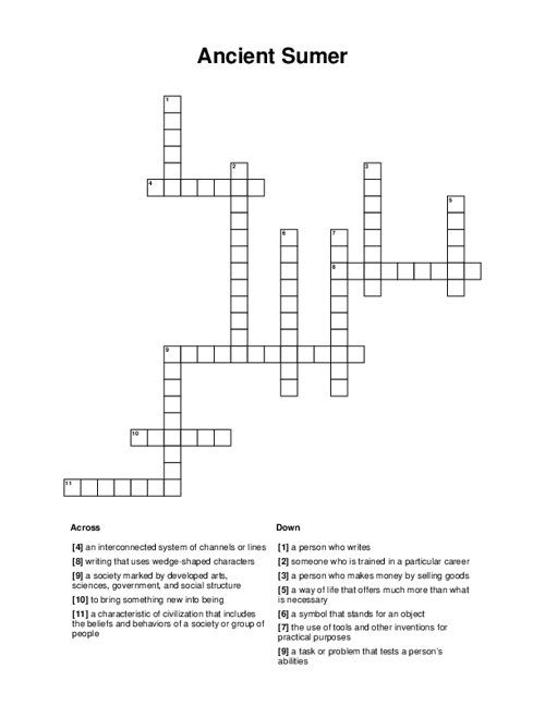 Ancient Sumer Crossword Puzzle