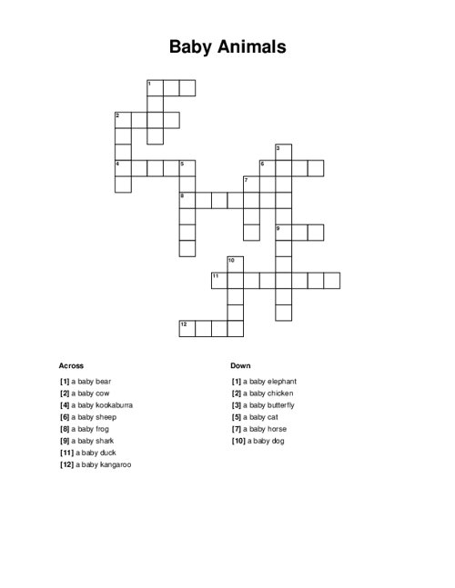 Baby Animals Crossword Puzzle