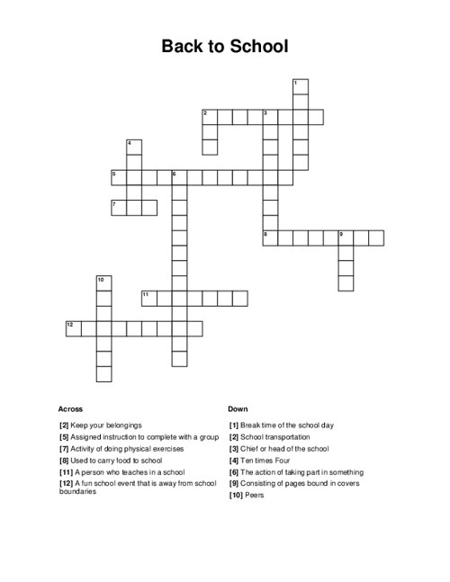Back To School Crossword Puzzle