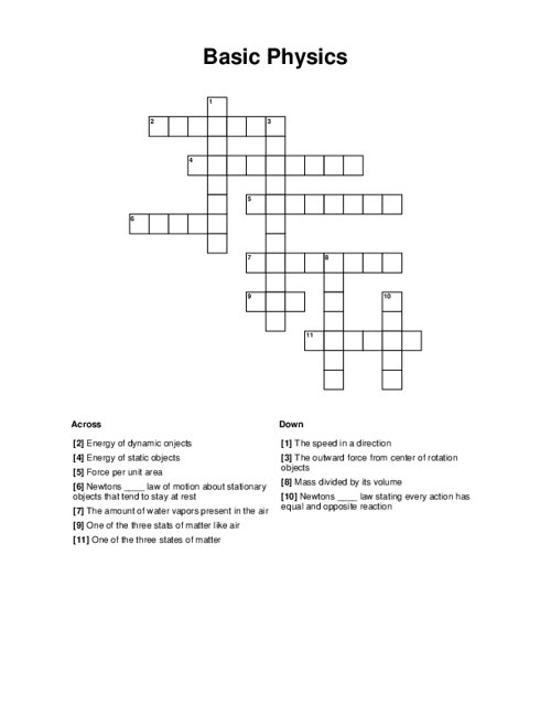 Basic Physics Crossword Puzzle