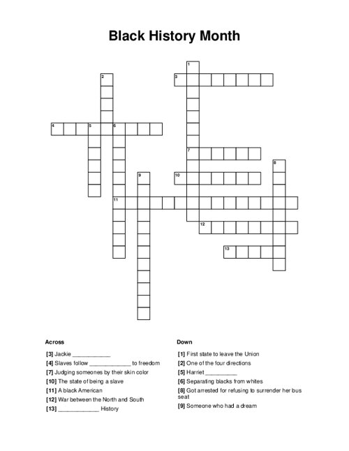 Black History Month Crossword Puzzle