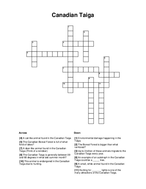 Canadian Taiga Crossword Puzzle