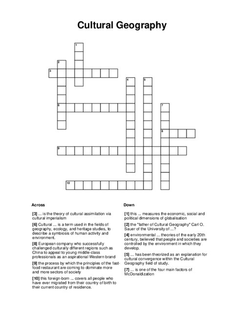 Cultural Geography Crossword Puzzle