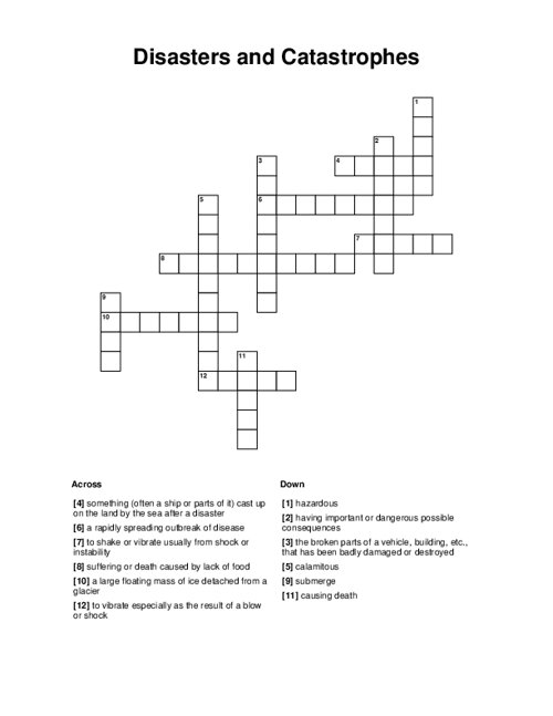 Disasters and Catastrophes Crossword Puzzle