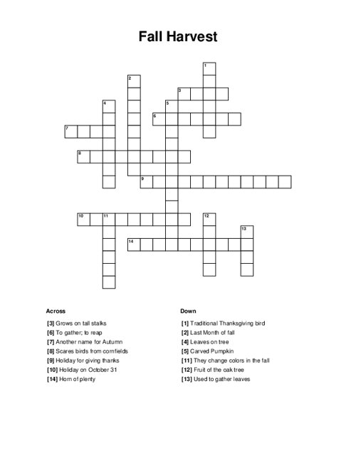 Fall Harvest Crossword Puzzle