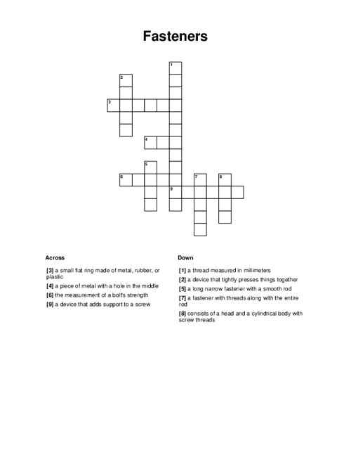 Fasteners Crossword Puzzle