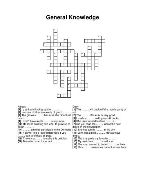 General Knowledge Crossword Puzzle