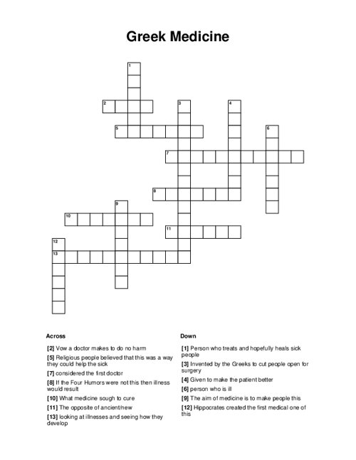 Greek Medicine Crossword Puzzle