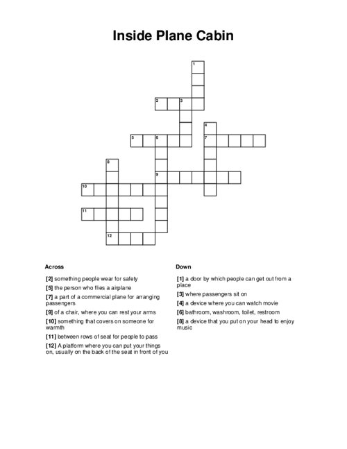 Inside Plane Cabin Crossword Puzzle