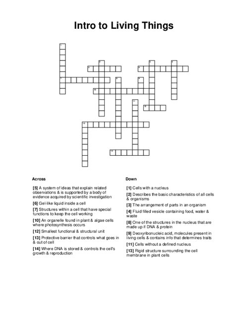 Intro to Living Things Crossword Puzzle