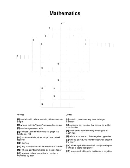 Mathematics Crossword Puzzle