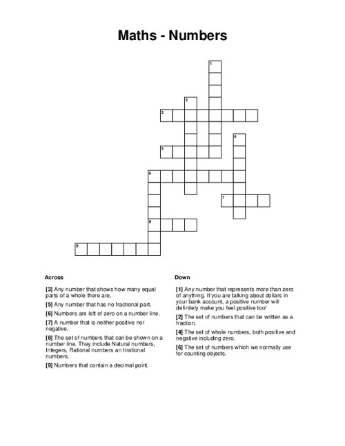 Maths - Numbers Crossword Puzzle