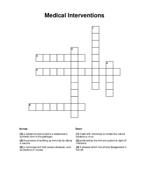 Medical Interventions Crossword Puzzle