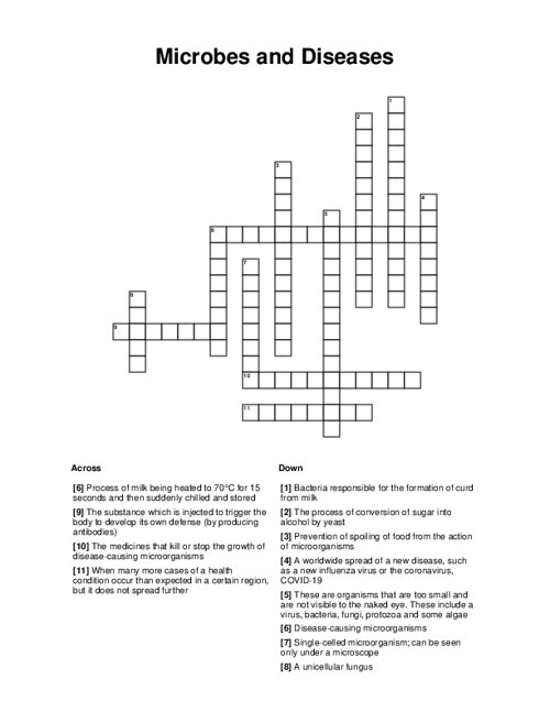 Microbes and Diseases Crossword Puzzle