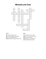 Minerals and Coal Crossword Puzzle