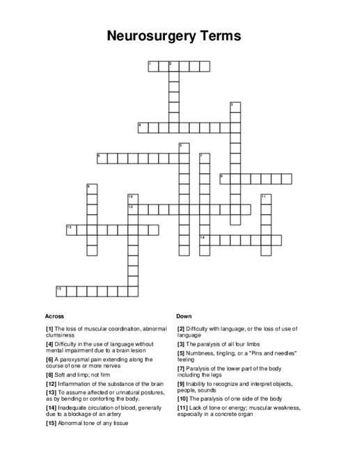 Neurosurgery Terms Crossword Puzzle