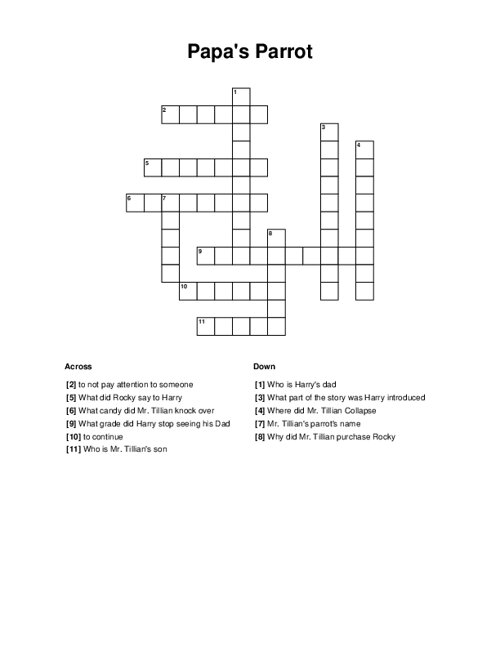 Papa's Parrot Crossword Puzzle