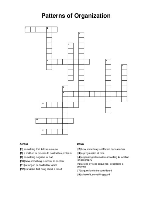 Patterns of Organization Crossword Puzzle