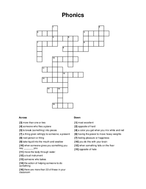 Phonics Crossword Puzzle