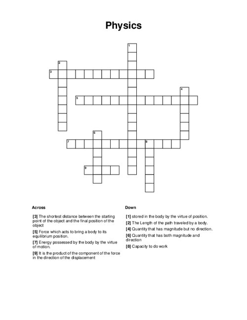 Physics Crossword Puzzle