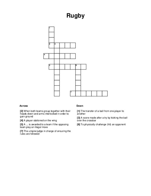 Rugby Crossword Puzzle