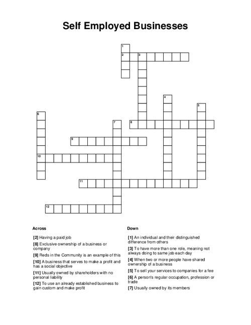 Self Employed Businesses Crossword Puzzle