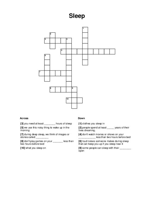 Sleep Crossword Puzzle