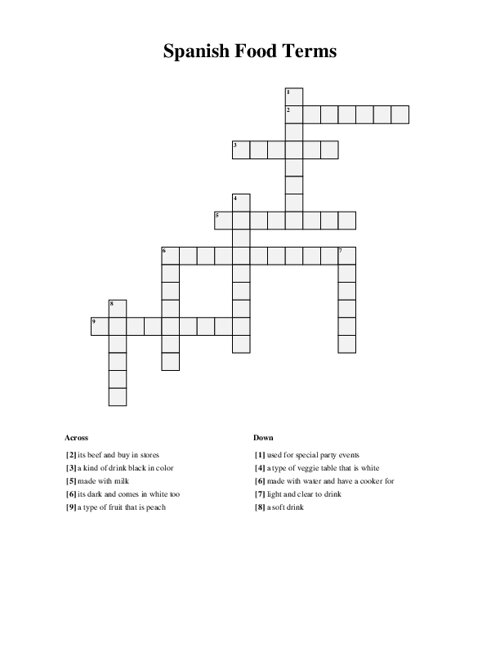 Spanish Food Terms Crossword Puzzle