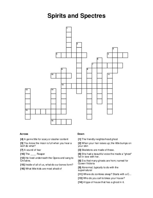 Spirits and Spectres Crossword Puzzle