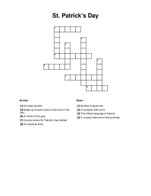 St. Patrick's Day Crossword Puzzle