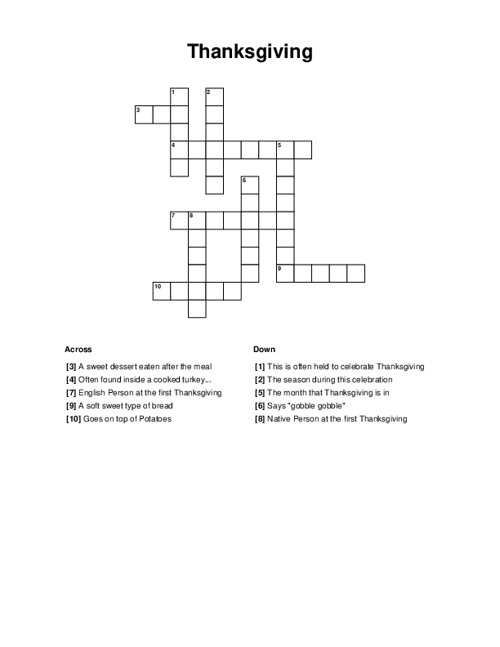 Thanksgiving Crossword Puzzle