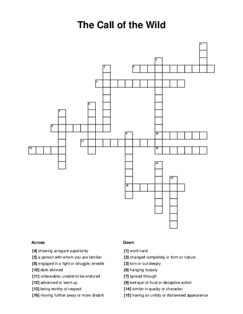 The Call of the Wild Crossword Puzzle