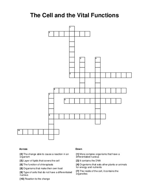 The Cell and the Vital Functions Crossword Puzzle