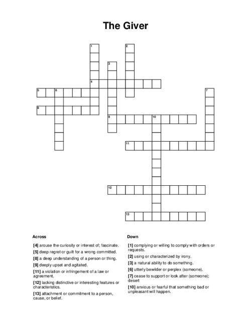 The Giver Crossword Puzzle