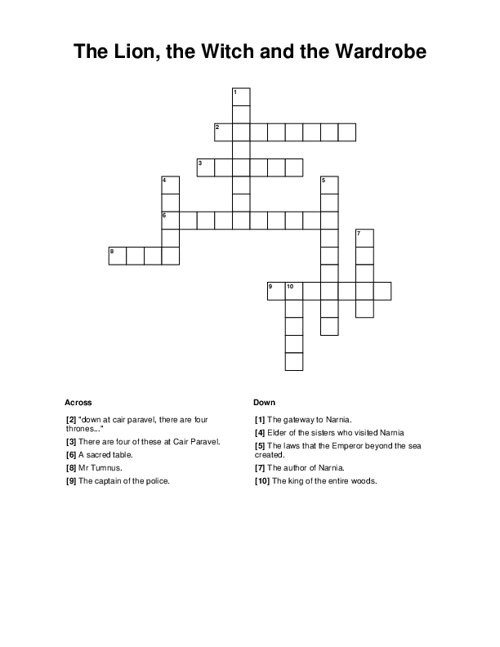 The Lion, the Witch and the Wardrobe Crossword Puzzle
