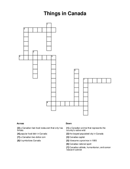 Things in Canada Crossword Puzzle
