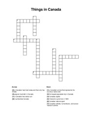 Things in Canada Crossword Puzzle