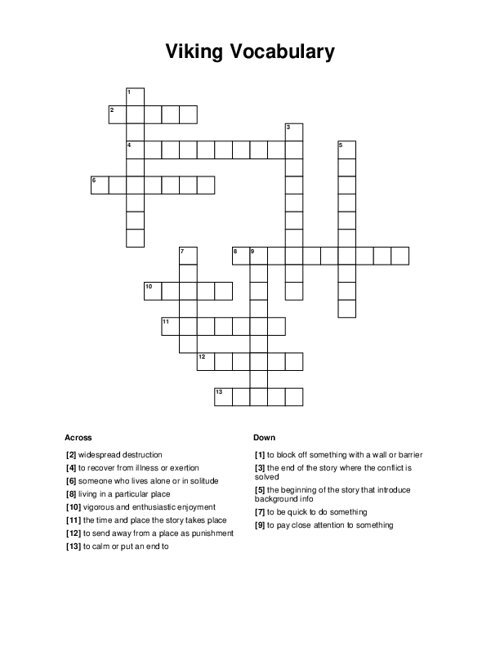 Viking Vocabulary Crossword Puzzle