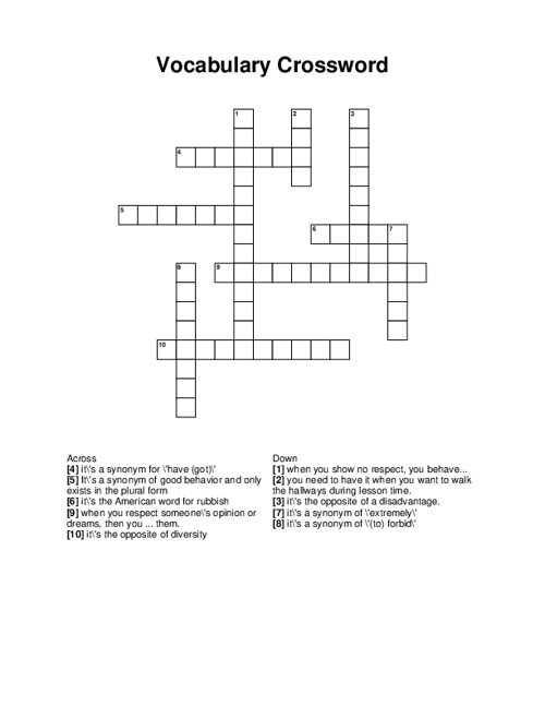 Vocabulary Crossword Crossword Puzzle